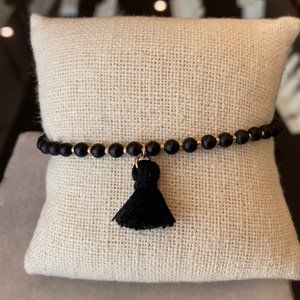 Tess + Tricia Onyx Bead Bracelet with Tassel